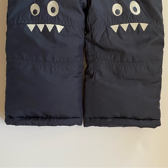 Snow Pants Size 18 months Bibs Ski Overalls navy Blue white monster face knees - Picture 8 of 14